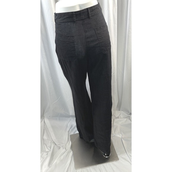 Zara Black Linen Blend High Waisted Wide Leg Trousers XL Resortwear Chic ‎ 82-03 - Picture 7 of 11